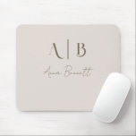 Modern Custom Monogram Initials Name Light Beige Mouse Mat<br><div class="desc">Modern Custom Mouse Matt in light beige with name and initials.
Customise with initials and name to create your personalised mouse matt.</div>