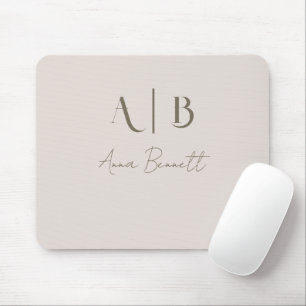 Modern Custom Monogram Initials Name Light Beige Mouse Mat
