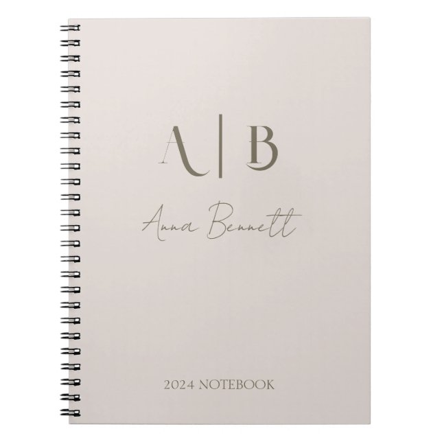 Modern Custom Monogram Initials Name Light Beige Notebook (Front)