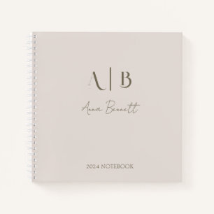 Modern Custom Monogram Initials Name Light Beige Notebook