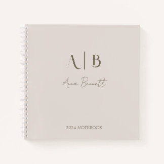 Modern Custom Monogram Initials Name Light Beige Notebook