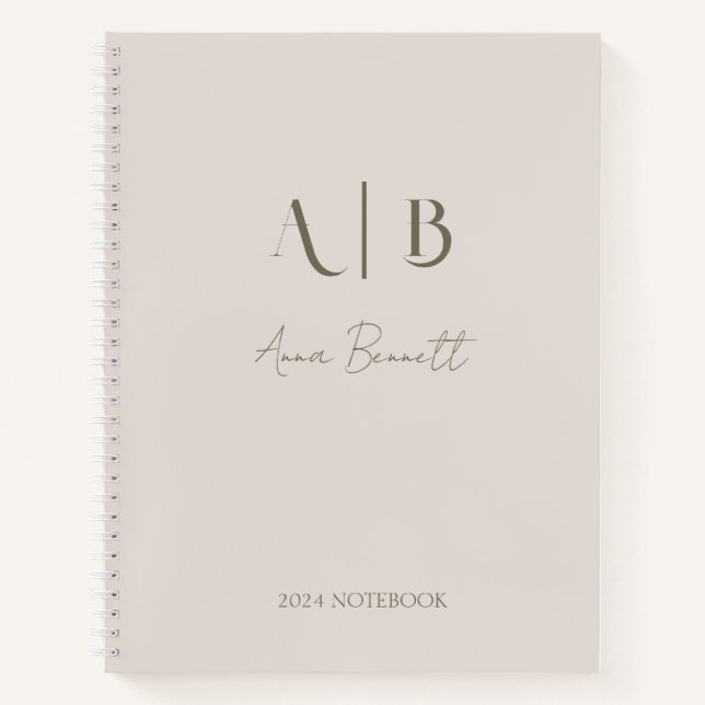 Modern Custom Monogram Initials Name Light Beige Notebook (Front)