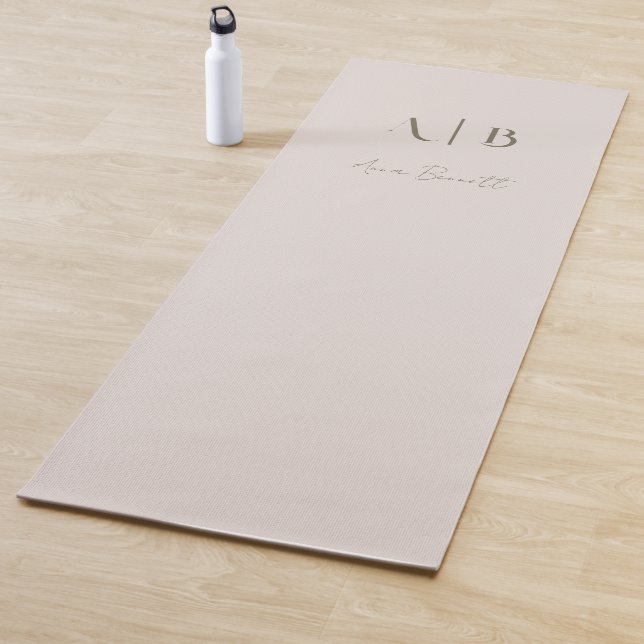 Modern Custom Monogram Initials Name Light Beige Yoga Mat (In Situ)