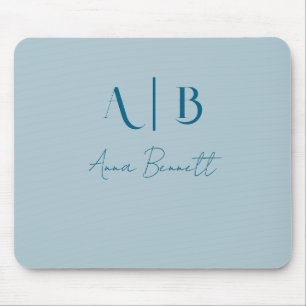Modern Custom Monogram Initials Name Pastel Blue Mouse Mat