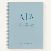 Modern Custom Monogram Initials Name Pastel Blue