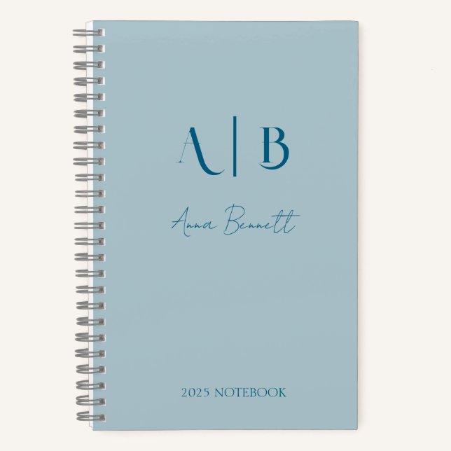 Modern Custom Monogram Initials Name Pastel Blue Notebook (Front)