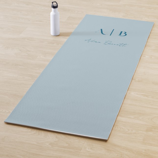 Modern Custom Monogram Initials Name Pastel Blue Yoga Mat (In Situ)