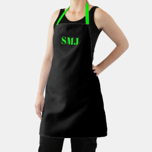 Modern custom monogram initials neon green black apron