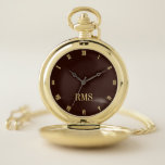 Modern Custom Monogrammed Classic Roman Brown Gold Pocket Watch<br><div class="desc">Create your own custom, personalised, stylish classy modern, beautiful elegant faux gold script typography monogrammed, classic, roman numerals, chic, premium alloy, dark brown and gold pocket watch. Simply type in your name / monogram / initial, to customise. Makes a great gift, for birthday, graduation, fathers day, christmas, holidays, wedding, marriage...</div>