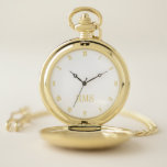 Modern Custom Monogrammed Classic Roman White Gold Pocket Watch<br><div class="desc">Create your own custom, personalised, stylish classy modern, beautiful elegant faux gold script typography monogrammed, classic, roman numerals, chic, premium alloy, white and gold pocket watch. Simply type in your name / monogram / initial, to customise. Makes a great gift, for birthday, graduation, fathers day, christmas, holidays, wedding, marriage anniversary,...</div>