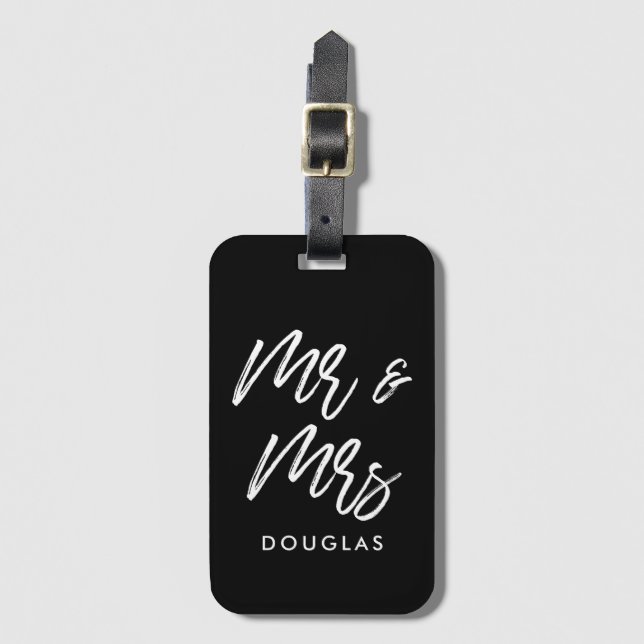 Modern custom Mr and Mrs Luggage Tag (Front Vertical)