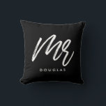 Modern custom Mr. Cushion<br><div class="desc">Mr and Mrs couple pillows,  customisable with your own name and your favourite colours.</div>