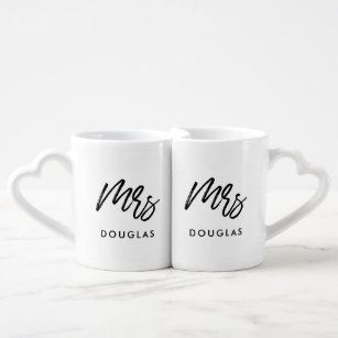 Modern custom Mrs and Mrs lesbian couple Coffee Mug Set
