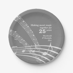 Modern Custom MUSIC NOTES 25th SILVER Anniversary Paper Plate
