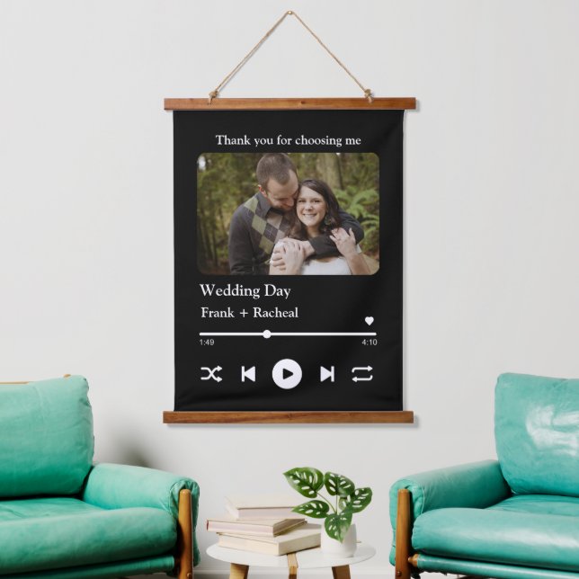Modern Custom music song couple playlist photo Hanging Tapestry (Living Room)