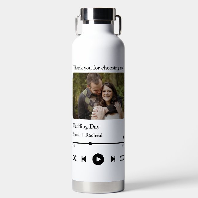 Modern Custom music song couple playlist photo Water Bottle (Front)