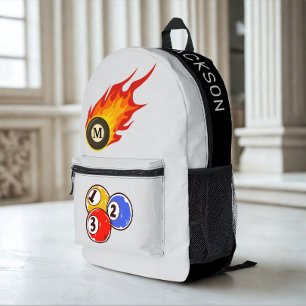 Modern Custom Name Billiard Burning Ball Printed Backpack