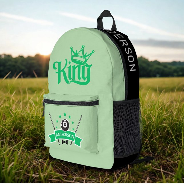 Modern Custom Name Billiard King  Printed Backpack (Modern personalized  Billiard player name)