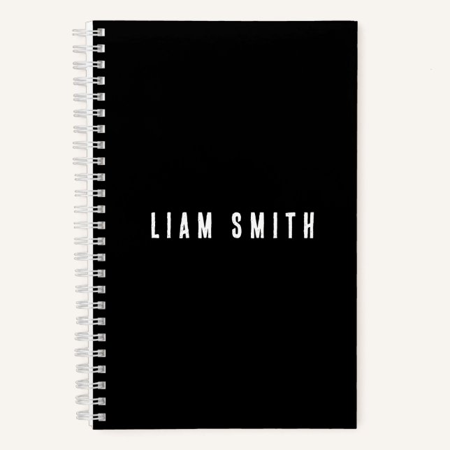 Modern Custom Name Black Notebook (Front)