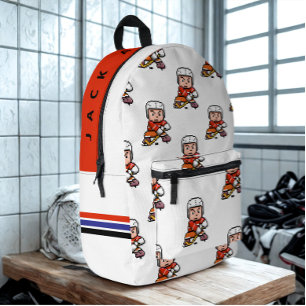 Modern Custom Name Cartoon Hockey Player Love Sign Printed Backpack