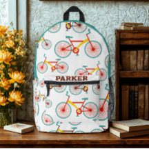 Modern Custom Name Colourful Bicycle Pattern White