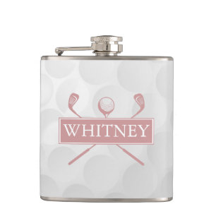 Modern Custom Name Dusty Rose Clubs And Ball Hip Flask