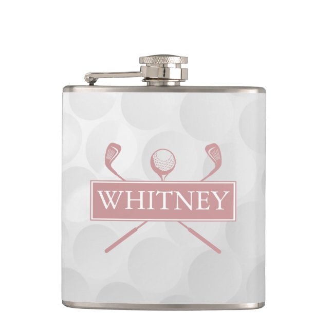 Modern Custom Name Dusty Rose Clubs And Ball Hip Flask (Front)
