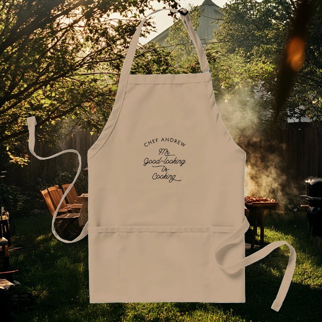Modern Custom Name Fun Mr. Good-looking is cooking Standard Apron (Creator Uploaded)