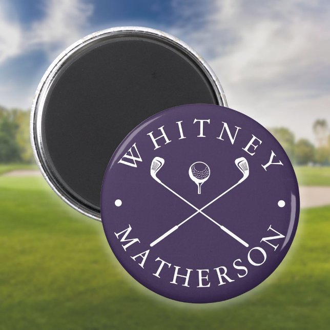 Modern Custom Name Golf Clubs Purple And White Magnet (Modern Custom Name Golf Clubs Purple And White Magnet)