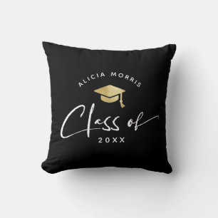 Modern Custom Name Graduation Trendy Script Gold Cushion