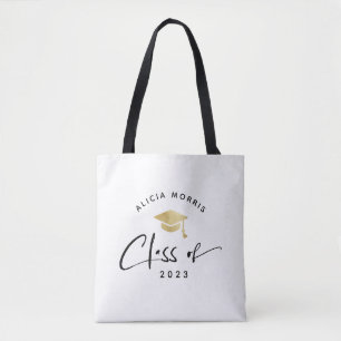 Modern Custom Name Graduation Trendy Script Gold Tote Bag