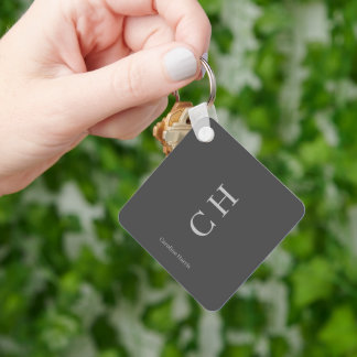 Modern Custom Name & Initials Grey Key Ring