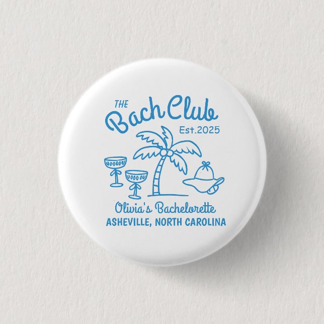 Modern Custom Name Island Date Bachelorette Blue 3 Cm Round Badge (Front)