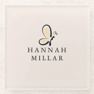 Modern Custom Name Logo Blush Pink Minimalist  Glass Coaster