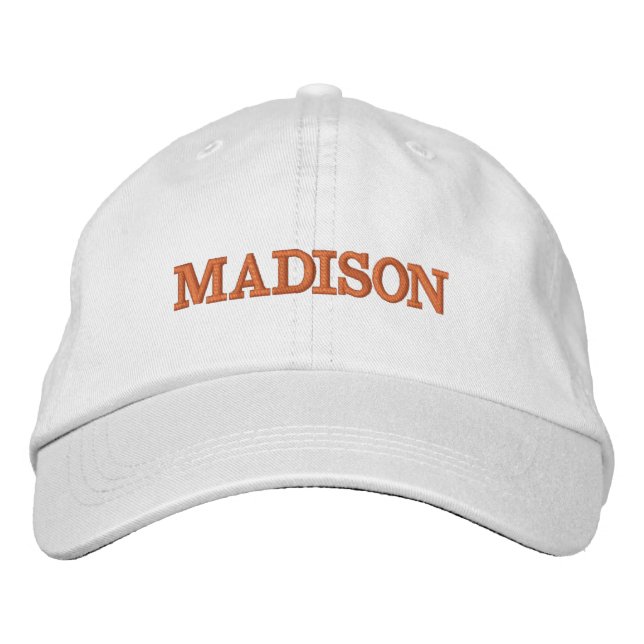 Modern Custom name orange text Embroidered Hat (Front)