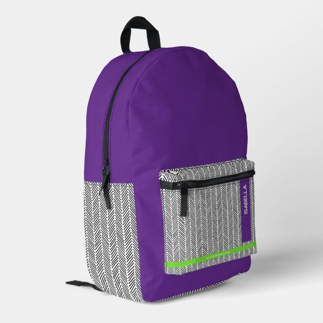 Modern Custom Name Purple | Personalised  Printed Backpack (Back Corner Left)