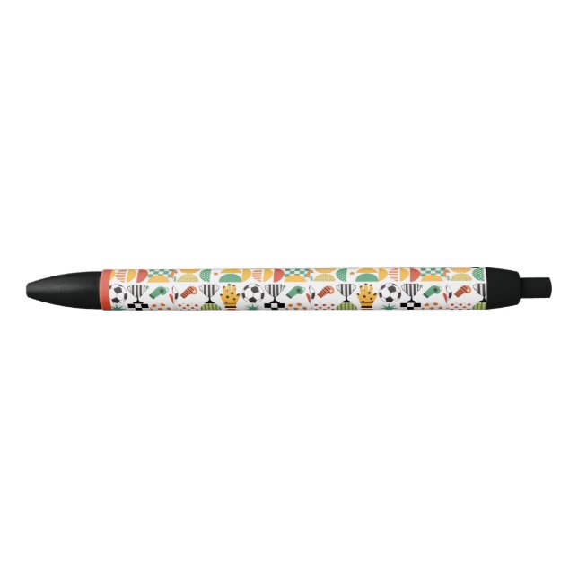 Modern Custom Name Soccer Football Pattern Black Ink Pen (Front)