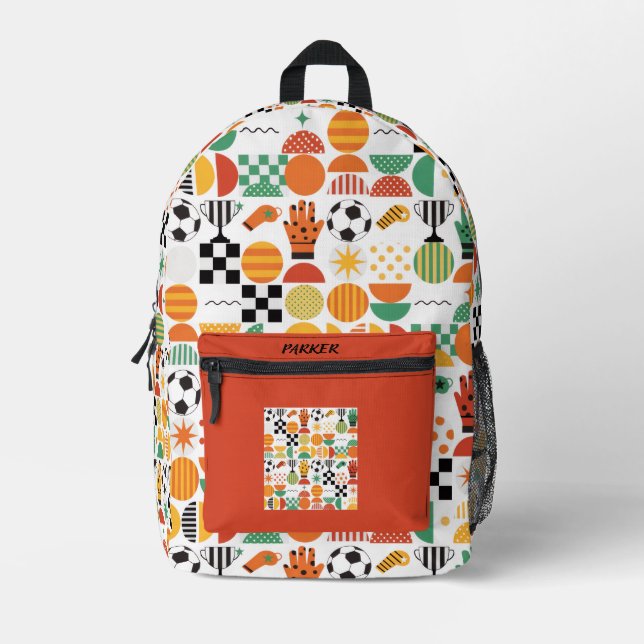 Modern Custom Name Soccer Football Pattern Printed Backpack (Front)