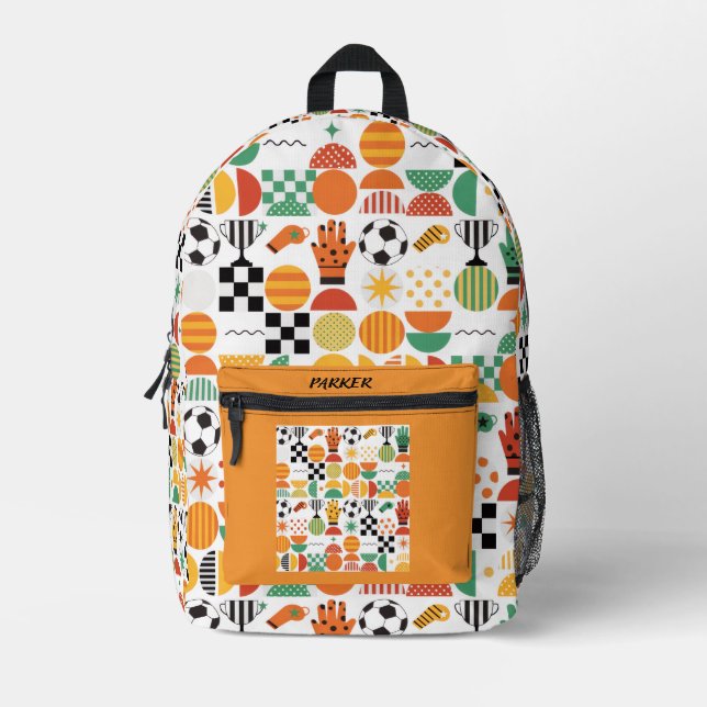 Modern Custom Name Soccer Football Pattern Printed Backpack (Front)