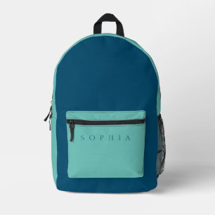 Modern Custom Name Teal and Blue Printed Backpack