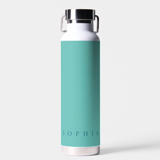 Modern Custom Name Teal and Blue Water Bottle (Front)