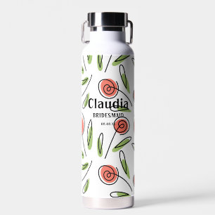 Modern Custom Name Watercolor Floral Wedding  Water Bottle