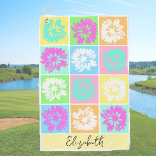 Modern Custom Name Womens Floral Bright Colorful Golf Towel