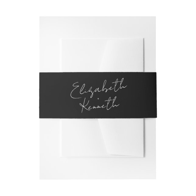 Modern Custom Names Black White Wedding Invitation Belly Band (Front Example)