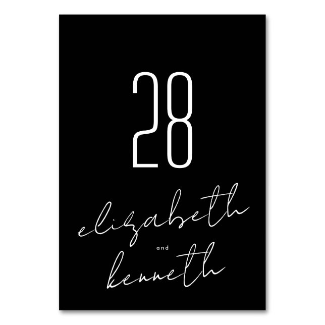 Modern Custom Names Tuxedo Onyx Wedding Table Number (Back)