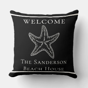 Modern Custom Nautical White Basic Black Starfish Cushion