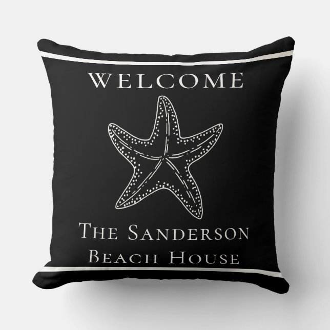Modern Custom Nautical White Basic Black Starfish Cushion (Front)