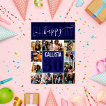 Modern Custom Navy Blue 12 Photo Birthday Card<br><div class="desc">This modern and cute birthday card is perfect for any friend. It features a 12 photo collage grid, handwritten cursive script typography, and two-toned dark and light navy blue colour blocks. The card says, "Happy Birthday, (Name), (Age)." It's fun, cool, unique, trendy, simple, minimalist, and girly; the perfect design to...</div>