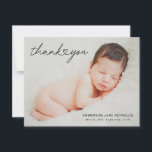 Modern Custom Newborn Baby Photo Heart Script Thank You Card<br><div class="desc">Modern and minimal flat thank you note cards in a horizontal format feature a photo of your newborn baby girl or boy with custom black (can be modified) Thank You overlay text in a cute and stylish heart script font. Perfect to send as a little note of thanks to friends...</div>