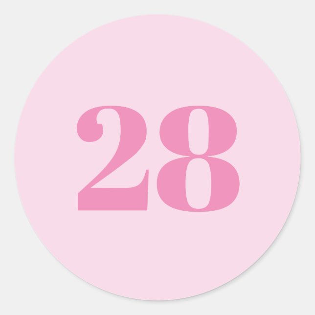Modern Custom number, date, pink, light pink Classic Round Sticker (Front)